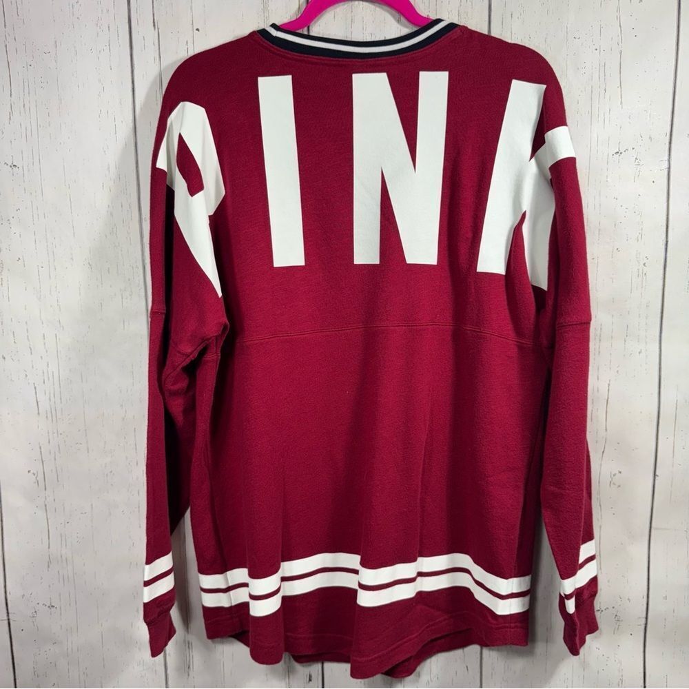 Pink Victorias Secret Long Sleeve Varsity Chest Pocket Burgundy Spirit Jersey